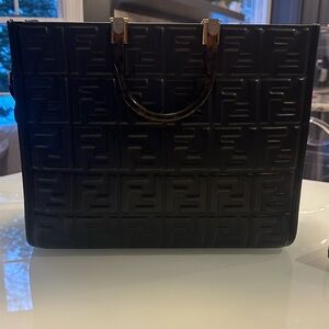 Salvatore Ferragamo Black Embossed Bag with Gold Hardware